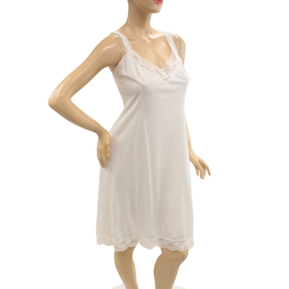 Vintage Olga Full Slip size 40 White Stretch Lace Trim Pinup Moulin Rouge Style